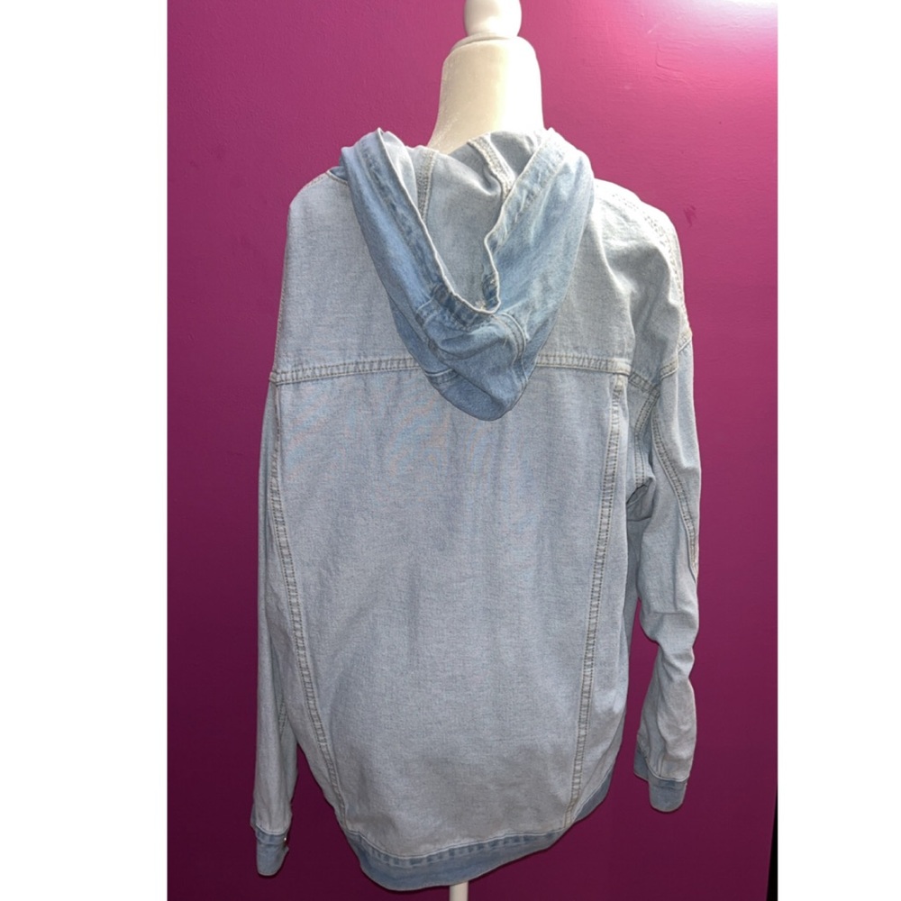 Shein EZwear Flap pocket Drawstring Hooded Light Blue Denim Jacket - Picture 7 of 7